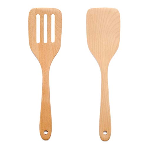 BESTONZON 2 Pcs Cuisine Spatule En Bois Naturel Antiadhésif Hêtre Bois Turner Pratique Cuisine Pelle Plat (31x7.5cm)