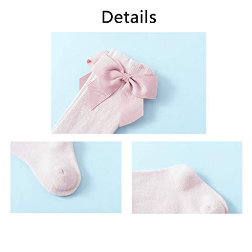 AWOCAN 5Pc/Set Baby Knee High Sock Bow Ruffled Stockings Uniform Infants Toddler Sock Tights Baby (XL)