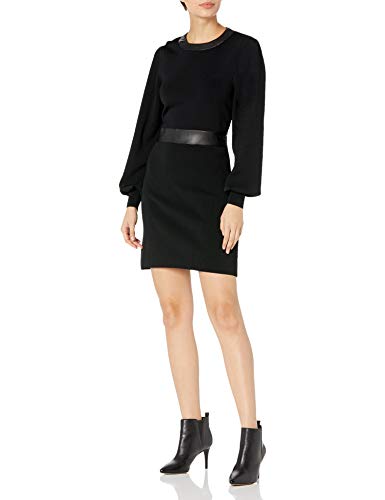 The Kooples Women's Short, Knit Dress with Puffed, Cuff Sleeves, BLA01, 1
