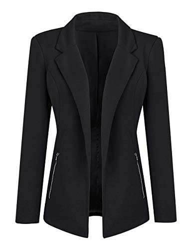 Luyeess Women Black Casual Long Sleeve Open Front Cardigan Office Work Zip Blazer Suit Large (Fits US 12 - US 14)