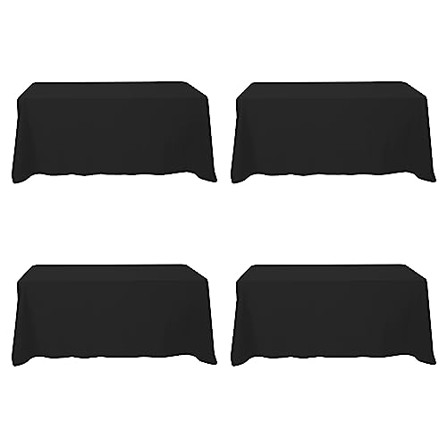 Image of BRILLMAX 4 Pack Black Tablecloths 90x132 Inch for 6ft Rectangle Tables | 150 GSM Polyester Fabric, Floor Length Drop, Water, Stain & Wrinkle Resistant Cloth Cover for Wedding Reception Banquet Party