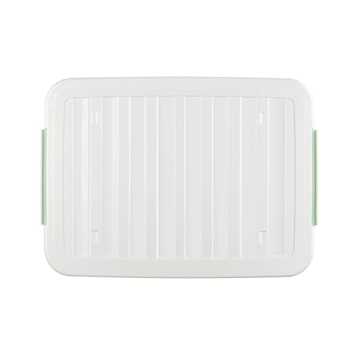 Cetomo 80L*4 Cajas de Almacenamiento con Tapas, Contenedores de Plástico con Ruedas, Clip On, Apilables, Encajables, Organizador Rayado para Oficina en Casa, Verde, 80L-4 Pack - imagen 7