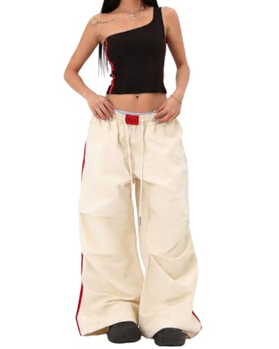 Pantalon cargo baggy Y2K femme style parachute pants large rayé