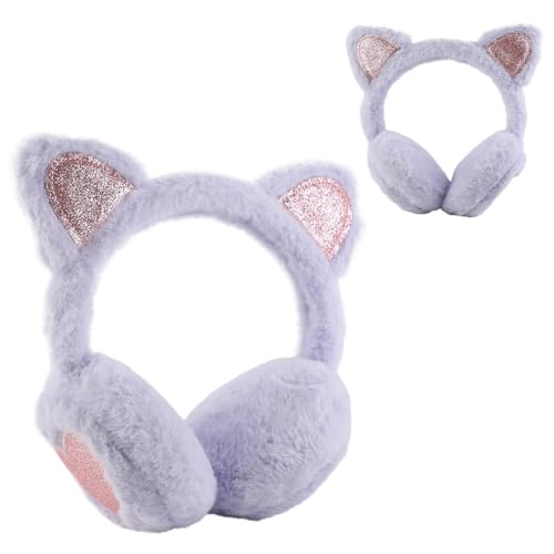 FYting Ohrenwärmer Kinder Mädchen,Ohrenschützer Kinder Winter,Plüschweicher Ohrwärmer, Verstellbarer Kopfumfang, für Weihnachten, Geburtstag, Urlaubs (Lila Katzenohren)