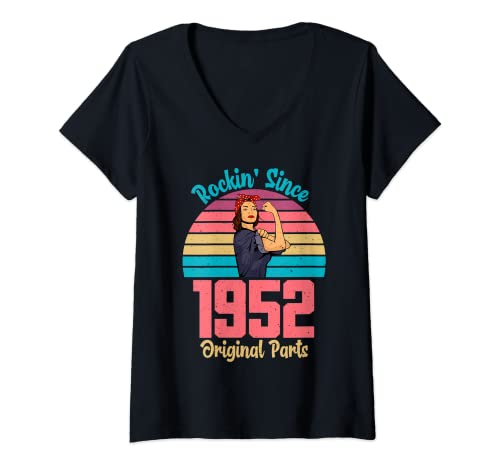 Womens Rockin Since 1952 t shirt Strong Woman 70th Birthday V-Neck T-Shirt