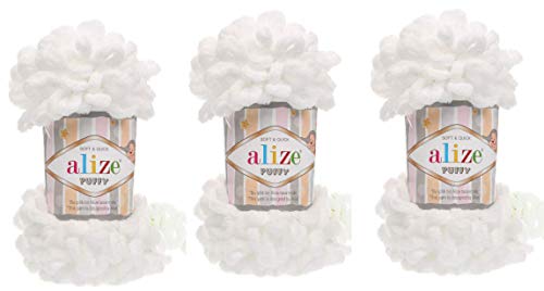 Alize Puffy Baby Big Loop Blanket Yarn Lot of 3skn 300gr 30yds 100% Micropolyester Soft Yarn Hand Knitting Yarn Super Chunky Bulky Woven Worested Yarn (55)