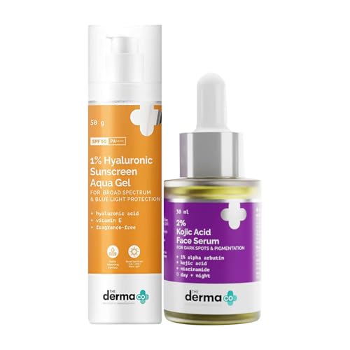 The Derma Co Essential Skin Care Combo|1% Hyaluronic Acid Sunscreen 50G + 2% Kojic Acid Face Serum 30G|Treats Pigmentation|Sun Protection|Spf 50 Pa++++|Skin Care Regimen For Men And Women,All