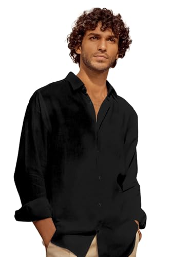 Image of Men's Long Sleeve Linen Shirt, Button Down, Casual Collared, Full Sleeve Shirt