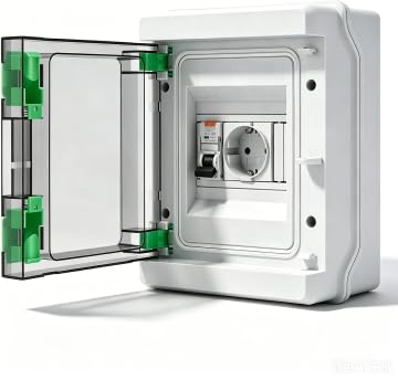 Aufputz-Wandverteiler IP65, wasserdicht, mit 16A Schuko (230V), FI Typ A 30mA + LS C16. Kompletter Sicherungskasten für Innen, Außen & Feuchträume.