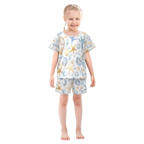senya Short Sleeve Pajamas Sets Summer Cotton Sleepwear Cute Seashells and Starfish3