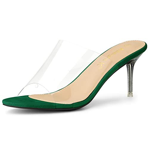 Allegra K Allegra K Women's Clear Strap Open Toe Slip On Stiletto Heel Emerald Green Slide Sandals 8 M US