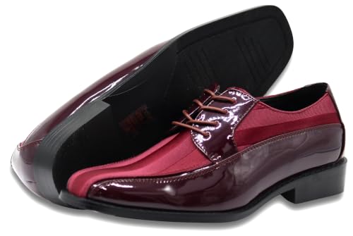 Image of BMY Men's Striped Satin Matching Patent Upper Oxfords Formal Dress Shoes