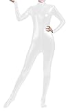 VSVO Shiny Metallic Unitard Bodysuit Catsuit (Medium, White)