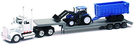 New-Ray Kenworth Lowboy Trailer with New Holland Construction Tractor Play Set image 5