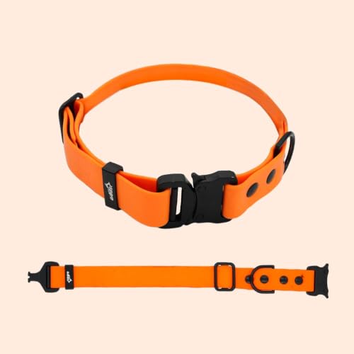 Image of Adil's Biothane Waterproof Dog Collar, Dog Leash & Collar Leash Combo | Heavy Duty TPU Coated Webbing | Adjustable Quick Release Buckle | Odour Resistant (Orange, M-18, Collar only)