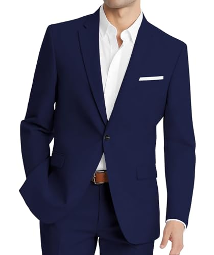 HUUTOE Navy Blue Suits for Men Slim Fit Mens Navy Blue Suits 2 Piece Set Wedding Slim Fit Separates Wedding Guest&Groomsmen Outfits M Full Summer