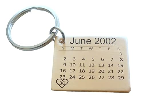 Custom Personalized Anniversary Calendar Keychain, Anniversary Gift, Husband Wife Key Chain, Boyfriend Girlfriend Gift, Customized Couples Keychain, Brass, Copper, Bronze or Aluminum