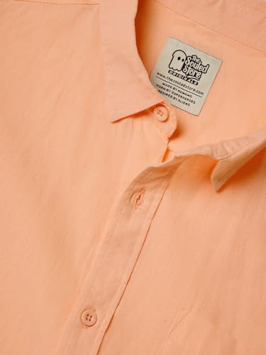 Image of The Souled Store Solid Linen: Beige Color Men and Boys Regular Outdoor Fit Full Sleeve Collared Neck Spread Collar Casual Wear Stylish Comfortable Premium Elegant Cotton Shirts