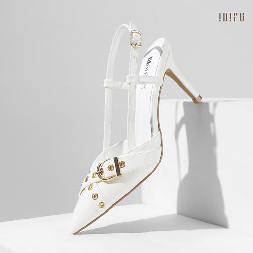 Image of IDIFU IN3 Slingback Kitten Heels for Women Stiletto Heel Closed Pointed Toe Pumps Buckle Straps Dress Shoes Sexy Prom Party Work Trendy Fashion Comfortable Pumps Dressy Shoes