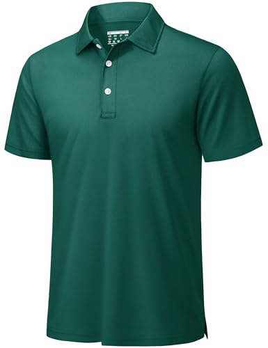 TACVASEN Polo Shirts for Men Golf Shirts Short Sleeve Men Quick Dry Performance Collared Shirt Golf Tennis Work Emerald Green, XL