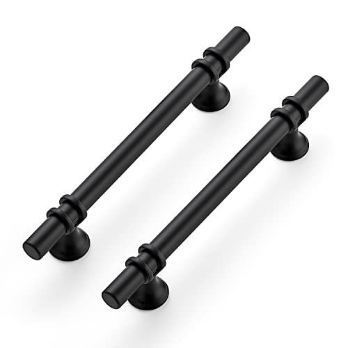 Image of Ravinte 5 Pack 7.38 Inch Cabinet Pulls Kitchen Cupboard Handles with Round Base Matte Black Drawer Pulls Cabinet Handles 7.38 inch Length,5 inch Hole Center