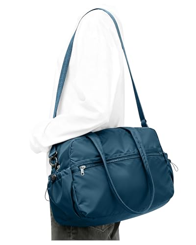 Travel Gym Duffel Bag for Women, Small Weekender Bags for Men with Trolley Sleeve for Airplane, Waterproof Carry on Bag Sport Tote Bags Hospital Holdalls, Peacock Blue