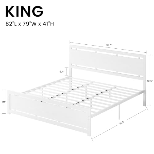 Image of LIKIMIO King Bed Frame with Headboard and Footboard, Metal Strong Supports, Easy Assembly, Noise-Free, No Box Spring Needed, White