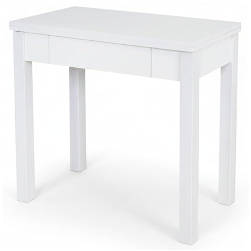 Noorsk Design Mesa Cocina Plegable Extensible Cocina - Pequeña con Cajón y Cubertero - Mesa Libro Medidas: 80x40 / 80x80 cm. (Blanco)