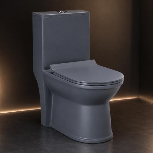 Image of KrissKross Premium Ceramic Rimless One Piece Western Toilet /Commode for Toilet /European Commode With Soft Close Seat Cover For Lavatory /Washdown Flush Commode With - S Trap Outlet (Matte Grey)