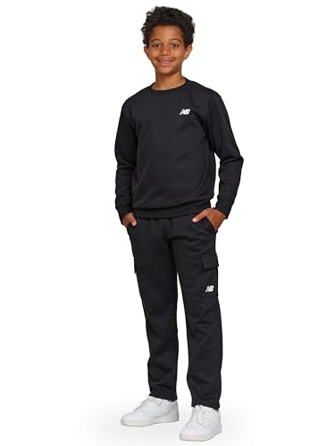 New Balance Boys and Toddlers’ 2 Piece Set – Soft Fleece Crewneck Pullover Sweatshirt Cargo Sweatpants Sweatsuit (2T-12)