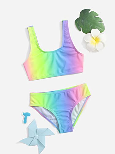 WDIRARA Toddler Girl's Printed Scoop Neck Bikini Swimsuit Two Piece High Waist Bathing Suits4