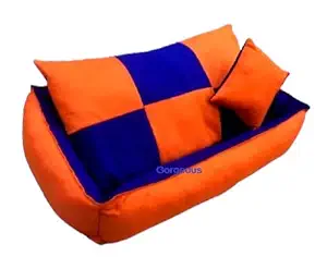 Gorgeous Square Sofa Shape Bed Reversable Dual Orange Blue Color Ultra Soft Ethnic Designer Velvet Bed for Dog Cat(Export Quality) Size : Medium