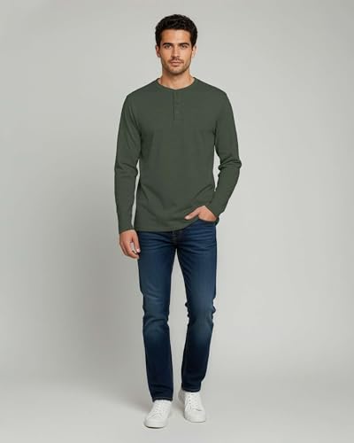 Image of Real Essentials 3 Pack: Mens Casual Long & Short Sleeve Cotton Henley Lightweight Button T-Shirt, Long Sleeve - Set