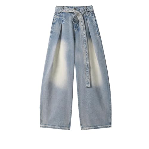 Men's Frayed Machete Jeans, High Street, American Flutter Design, Straight Wide Leg Denim Pants4