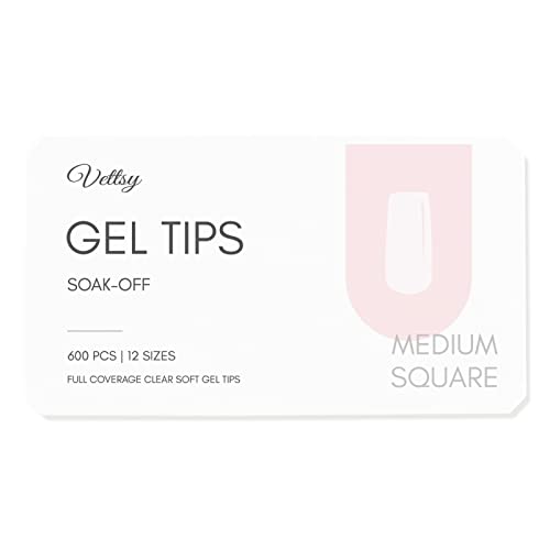 Medium Square Nail Tips Soft Fake Nails,Vettsy 600Pcs Full Cover Natural Curve Nails Clear Acrylic Nails with Box, Traceless Artificial Nails for Nail Salons and DIY, 12 Sizes