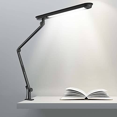 LED Desk Lamp with Clamp, 18W Eye-Caring Swing Arm Table Lamp, Stepless Dimming and Adjustable Color Temperature,Modern Architect Lamp with Memory and Timing Function for Study, Work, Home, Office