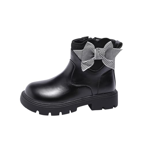 Botines de piel sintética para niñas con cremallera lateral, botines con lazo, puntera redonda, tacones gruesos, zapatos cómodos para la escuela, botas de combate para invierno, calzado cálido, A8