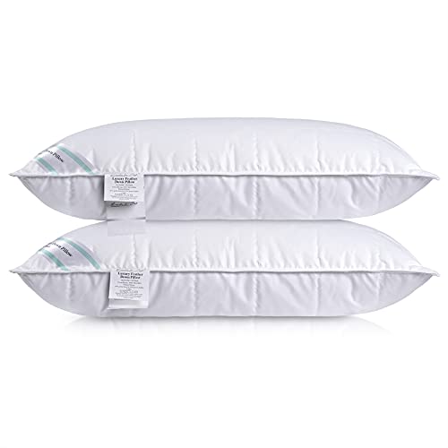 Threads For Bed Natural Feather & Down Pillows Pack of 2, Luxury Sleeping Pillow with Downproof Dual Layer Cover, Medium/Soft Density Support Pillow For Back & Side Sleeper - 19x29