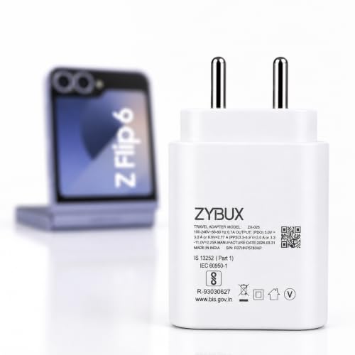 Image of Zybux 25 Watt USB C PD 3A Charger Adapter Block Compatible with Samsung Galaxy Z Flip 6|5|4|A16|A17|F07|M17| S11|S10|S9|FE|Lite|Ultra|Plus, Mini Wall Charging Adaptor for Smart-Phone Tablet, White