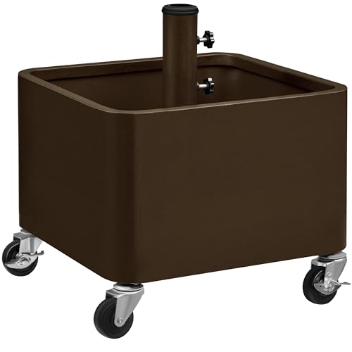 Yaheetech 150kg Capacity Fillable Umbrella Base Stand for 38mm/48mm Poles Portable Metal Umbrella Outdoor Holder for Backyard Market with Wheels Planter Drainage Hole 4 Adjustment Knobs Brown