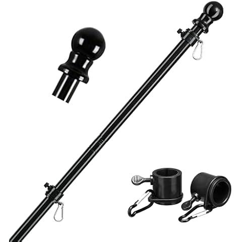 Black Flag Poles for Outside House - 5ft Tangle Free Flag Pole for House,Heavy Duty Metal Flagpole,Outdoor Flagpoles Residential for Porch,Fence (Without Bracket) Cover