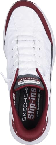 Skechers - Mens Contour Foam - Cozy Fit Slip On Shoes, Color White/Burgundy, Size: 12 M US2