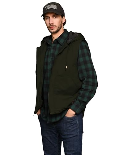 WenVen Men's Quilted Lined Multi Pockets Casual Vest with Hood3