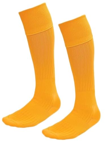 指先補強サッカーソックス 2足セット 25-27cm イエロー ライン無し ハイソックス 破れにくい 日本製 [ケンビー]（Amazon）