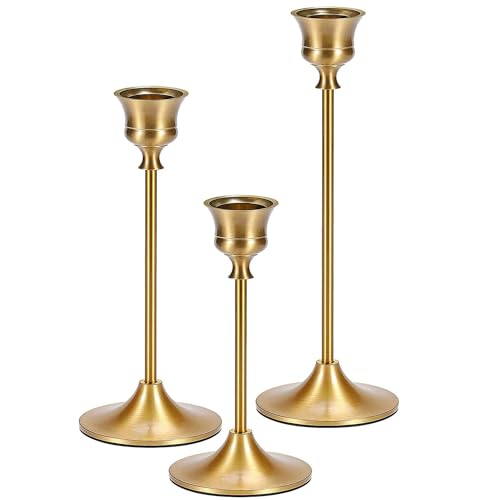 Jinavoty Lot de 3 bougeoirs coniques pour bougeoirs en laiton doré vintage pour cheminée, fête, dîner, maison (doré, 3 pièces)