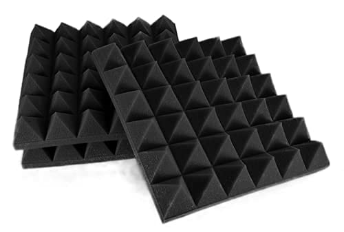 YGM Acoustic Foams® Pyramid Acoustic Panels 12" X 12" X 2", 38 Kg/m³ Premium Grade Studio Noise, Echo Reduction and Absorption, 3D Structure (Charcoal Black) (Set of 3)