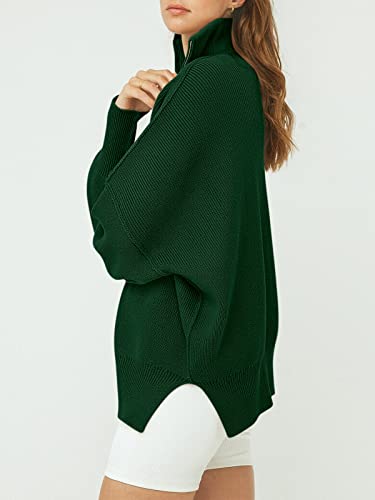 Image of ANRABESS Womens Oversized Quarter Zip Pullover Sweaters | Fall Fashion Outfits, Long Sleeve Slit Side, Baggy Loose Fit, 1 /4 Zip Lapel Collared, Ribbed Knit Soft Warm Winter Clothing