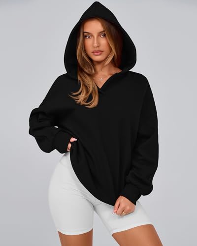 BTFBM Women's Oversized Hoodies Casual Fleece Long Sleeve V Neck Sweatshirts 2025 Trendy Fall Outfits Winter Clothes