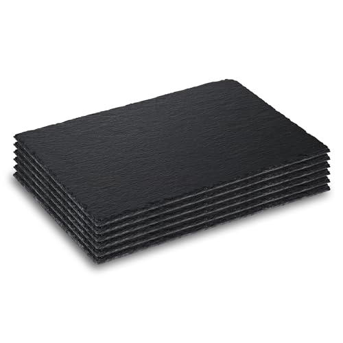 Sisson Distribution Juego de platos de pizarra de 6 tablas de queso de pizarra negra de 10 x 8 pulgadas para carne, queso, aperitivos, elegantes bandejas de servir de piedra para fiestas, inauguración