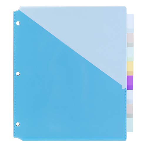 Amazon Basics 8-Tab Plastic Binder Dividers, Rewritable Tabs, with one pocket 3 sets